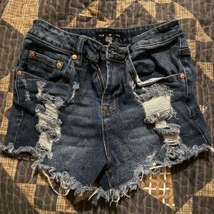 Almost Famous Dark Blue Distressed Jean Shorts